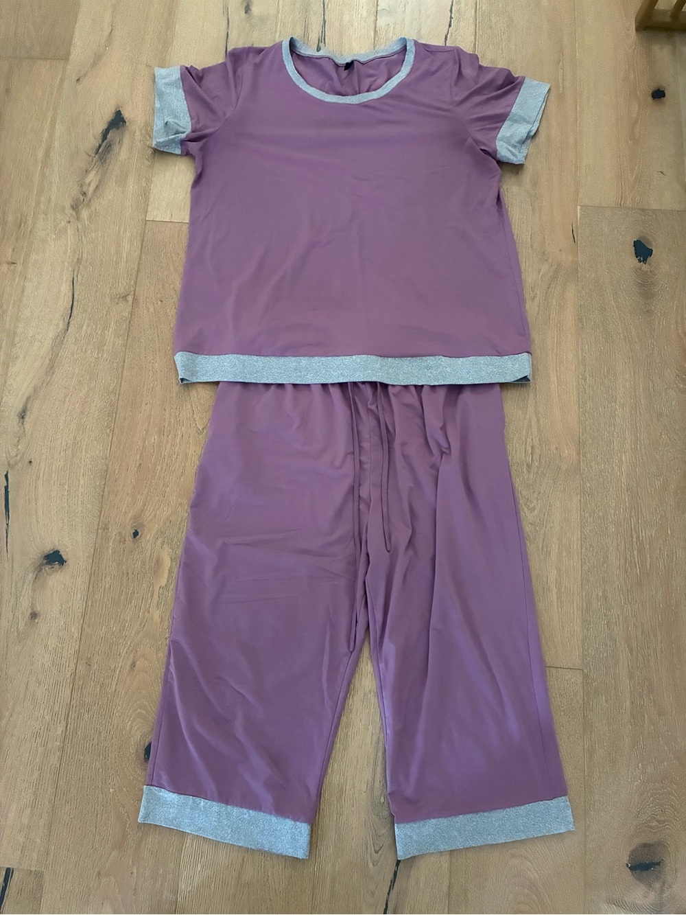 Women's Purple Short-Sleeve Pajama Set with Silver Trim